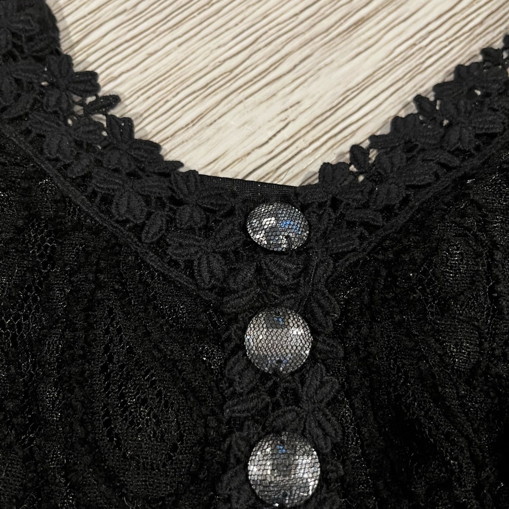 Pretty Angel Black Lace Tunic with Button Accents - Picture 5 of 8